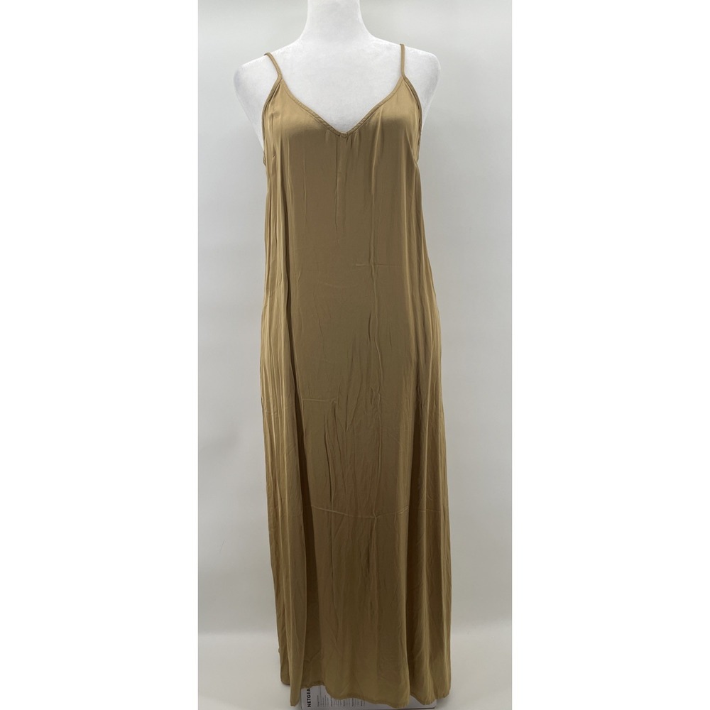 New Aerie Women's Gold Viscose Slip Dress Midi Maxi Adjustable Straps NWT Small